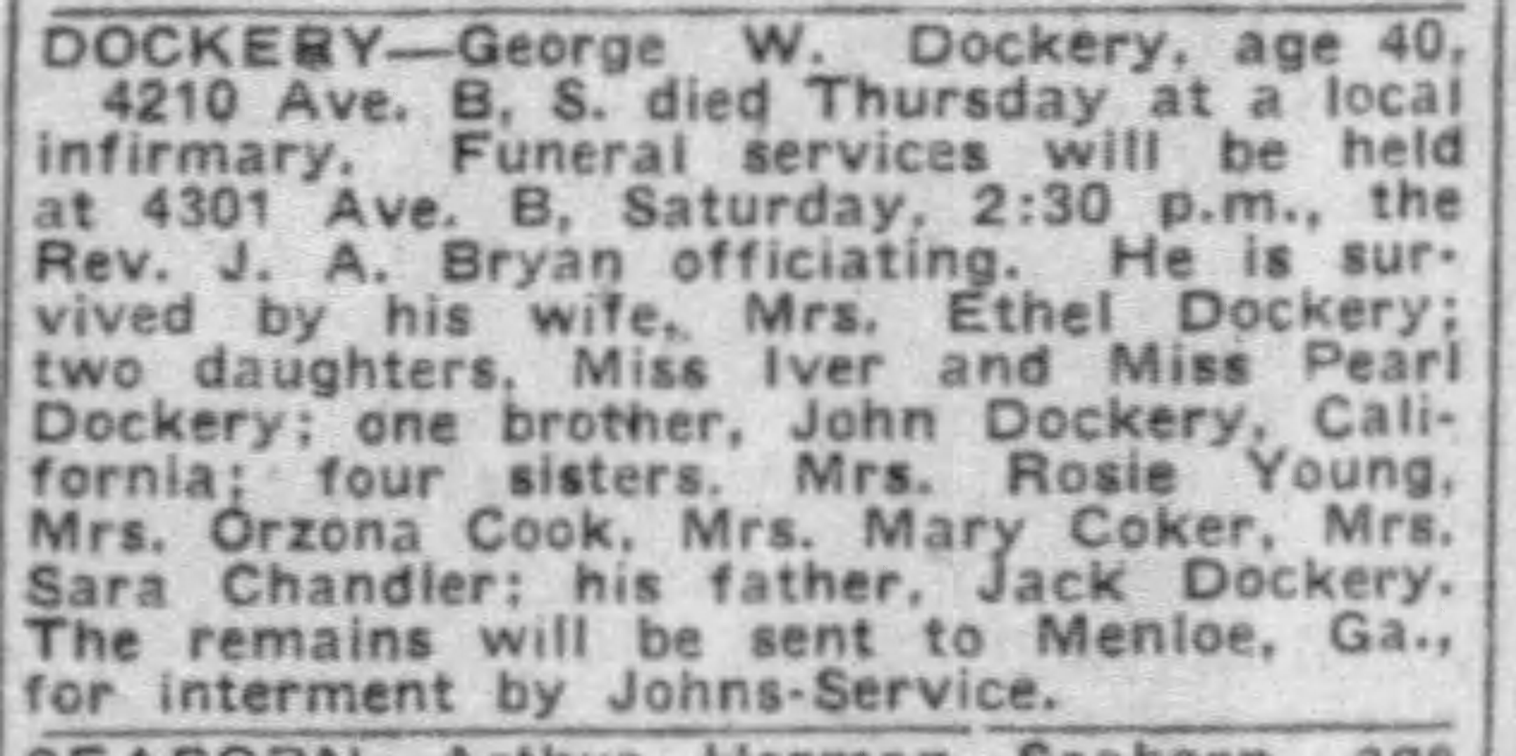 George W. Dockery obituary